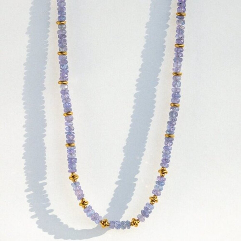 Tanzanite Beaded Necklace Purple Blue Gemstone Gold Waterproof Necklace - Picture 5 of 12